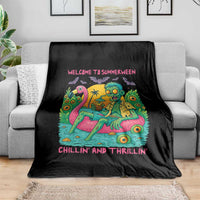 Summerween Zombie Pool Party Throw Blanket Chillin and Thrillin Flamingo Float Summer Halloween