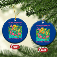 Summerween Zombie Pool Party Ceramic Ornament Chillin and Thrillin Flamingo Float Summer Halloween