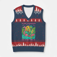 Summerween Zombie Pool Party V-Neck Knit Sweater Vest Chillin and Thrillin Flamingo Float Summer Halloween