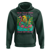 Summerween Zombie Pool Party Hoodie Chillin and Thrillin Flamingo Float Summer Halloween