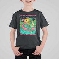 Summerween Zombie Pool Party T Shirt For Kid Chillin and Thrillin Flamingo Float Summer Halloween