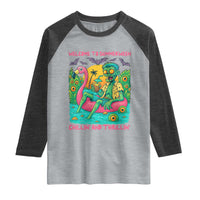 Summerween Zombie Pool Party Raglan Shirt Chillin and Thrillin Flamingo Float Summer Halloween