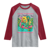 Summerween Zombie Pool Party Raglan Shirt Chillin and Thrillin Flamingo Float Summer Halloween