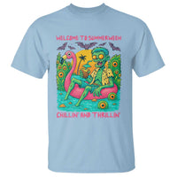 Summerween Zombie Pool Party T Shirt Chillin and Thrillin Flamingo Float Summer Halloween