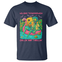 Summerween Zombie Pool Party T Shirt Chillin and Thrillin Flamingo Float Summer Halloween