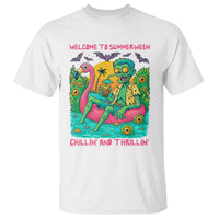 Summerween Zombie Pool Party T Shirt Chillin and Thrillin Flamingo Float Summer Halloween