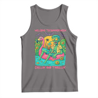 Summerween Zombie Pool Party Tank Top Chillin and Thrillin Flamingo Float Summer Halloween