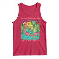 Summerween Zombie Pool Party Tank Top Chillin and Thrillin Flamingo Float Summer Halloween