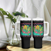 Summerween Zombie Pool Party Tumbler With Handle Chillin and Thrillin Flamingo Float Summer Halloween