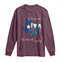 For the Love of the Texas Hill Country Long Sleeve Shirt Bluebonnet Floral Patriotic Flag - Wonder Print Shop