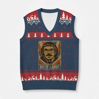Funny Do It Lady Vintage V-Neck Knit Sweater Vest Retro 70s Mustache Guy Meme Parody - Wonder Print Shop