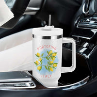 Portofino Italy Lemons Tumbler With Handle Vintage Coastal Europe Travel Summer Vibe Aesthetic - Wonder Print Shop