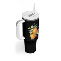 La Dolce Vita Oranges Tumbler With Handle Romantic Italian Citrus Blossom Mediterranean Charm - Wonder Print Shop
