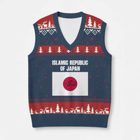Islamic Republic of Japan Arabic Calligraphy Flag V-Neck Knit Sweater Vest Allahu Akbar Presidential Gaffe Satirical