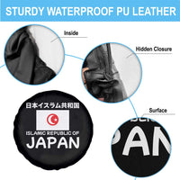 Retro Distressed Islamic Republic of Japan Flag with Kanji Spare Tire Cover Vintage Crescent Moon and Star Funny Alternate History