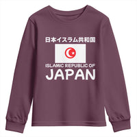Retro Distressed Islamic Republic of Japan Flag with Kanji Youth Sweatshirt Vintage Crescent Moon and Star Funny Alternate History