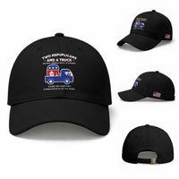 Two Republicans And A Truck Helping Liberals Move To Canada Baseball Cap Funny Elephant Red White and Blue Sarcastic Political