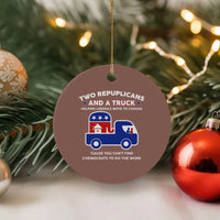 Two Republicans And A Truck Helping Liberals Move To Canada Ceramic Ornament Funny Elephant Red White and Blue Sarcastic Political