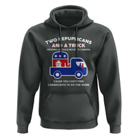 Two Republicans And A Truck Helping Liberals Move To Canada Hoodie Funny Elephant Red White and Blue Sarcastic Political