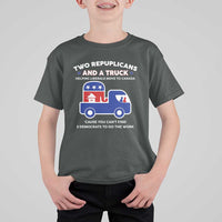 Two Republicans And A Truck Helping Liberals Move To Canada T Shirt For Kid Funny Elephant Red White and Blue Sarcastic Political