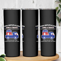 Two Republicans And A Truck Helping Liberals Move To Canada Skinny Tumbler Funny Elephant Red White and Blue Sarcastic Political