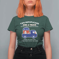 Two Republicans And A Truck Helping Liberals Move To Canada T Shirt For Women Funny Elephant Red White and Blue Sarcastic Political
