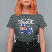 Two Republicans And A Truck Helping Liberals Move To Canada T Shirt For Women Funny Elephant Red White and Blue Sarcastic Political