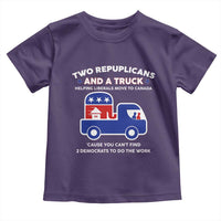 Two Republicans And A Truck Helping Liberals Move To Canada Toddler T Shirt Funny Elephant Red White and Blue Sarcastic Political
