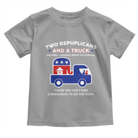 Two Republicans And A Truck Helping Liberals Move To Canada Toddler T Shirt Funny Elephant Red White and Blue Sarcastic Political