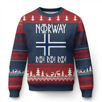 Norway Flag Ro Ro Ro Norse Rune Typography Graphic Ugly Christmas Sweater Norge Football Fans Norwegian Pride
