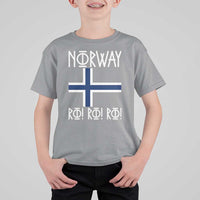 Norway Flag Ro Ro Ro Norse Rune Typography Graphic T Shirt For Kid Norge Football Fans Norwegian Pride