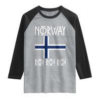 Norway Flag Ro Ro Ro Norse Rune Typography Graphic Raglan Shirt Norge Football Fans Norwegian Pride