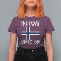 Norway Flag Ro Ro Ro Norse Rune Typography Graphic T Shirt For Women Norge Football Fans Norwegian Pride