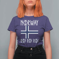 Norway Flag Ro Ro Ro Norse Rune Typography Graphic T Shirt For Women Norge Football Fans Norwegian Pride