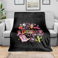 She is a Teacher I Can Tell School Aesthetic Throw Blanket Retro Groovy Western Cowgirl Texas