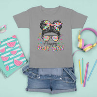 Happy Dot Day Messy Bun Girl T Shirt For Kid Colorful Polka Dots - Wonder Print Shop