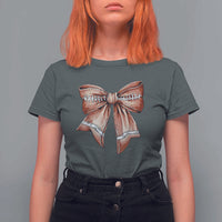 Coquette Bow Pumpkin American Football T Shirt For Women Retro Thanksgiving Autumn Vibe - Wonder Print Shop