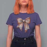 Coquette Bow Pumpkin American Football T Shirt For Women Retro Thanksgiving Autumn Vibe - Wonder Print Shop