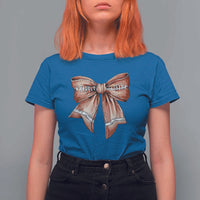 Coquette Bow Pumpkin American Football T Shirt For Women Retro Thanksgiving Autumn Vibe - Wonder Print Shop