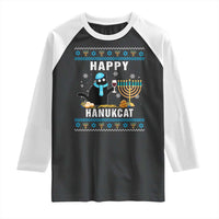 Funny Hanukkah Cat Raglan Shirt Happy Hanukcat Drinking Black Cat Jewish Menorah Chanukah