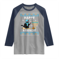 Funny Hanukkah Cat Raglan Shirt Happy Hanukcat Drinking Black Cat Jewish Menorah Chanukah