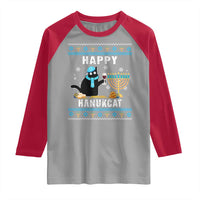 Funny Hanukkah Cat Raglan Shirt Happy Hanukcat Drinking Black Cat Jewish Menorah Chanukah
