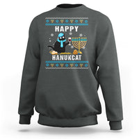 Hanukkah Cat Sweatshirt Happy Hanukcat Jewish Hanukkah Black Cat Menorah Chanukah - Wonder Print Shop