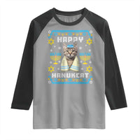 Funny Hanukkah Cat Raglan Shirt Happy Hanukcat Menorah Ugly Chanukah Jewish Festival