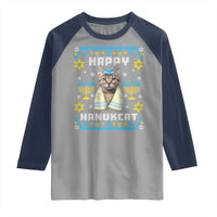 Funny Hanukkah Cat Raglan Shirt Happy Hanukcat Menorah Ugly Chanukah Jewish Festival