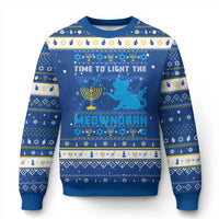 Funny Cat Hanukkah Ugly Sweater Light The Meownorah Jewish Menorah Chanukah - Wonder Print Shop