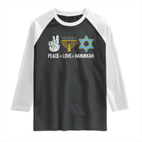 Peace Love Hanukkah Raglan Shirt Retro Chanukah Jewish Menorah Star of David