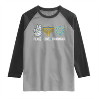 Peace Love Hanukkah Raglan Shirt Retro Chanukah Jewish Menorah Star of David