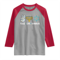 Peace Love Hanukkah Raglan Shirt Retro Chanukah Jewish Menorah Star of David
