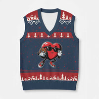Valentines Day Heart Playing Football V-Neck Knit Sweater Vest Cute Gift for Sports Lovers - Wonder Print Shop